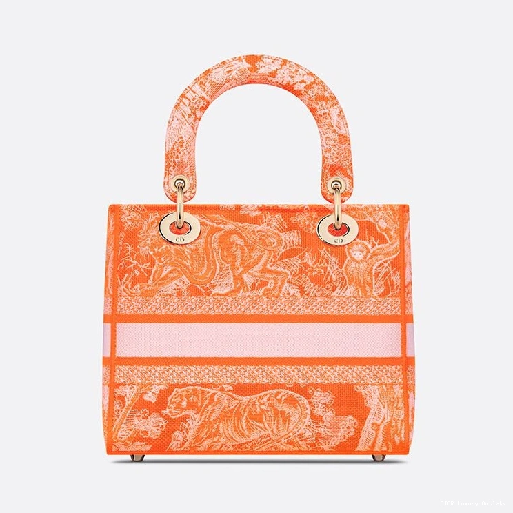 Cheap Bag Orange Motif Canvas D-lite Medium de Lady Toile Jouy 0716 Luxury